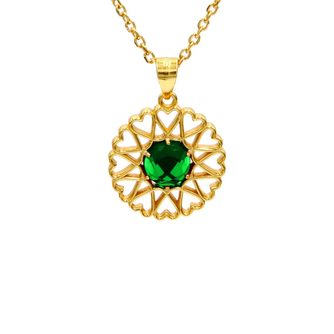 Amoare - Amoare® Paris Small Necklace in Gold Vermeil - Emerald Green front