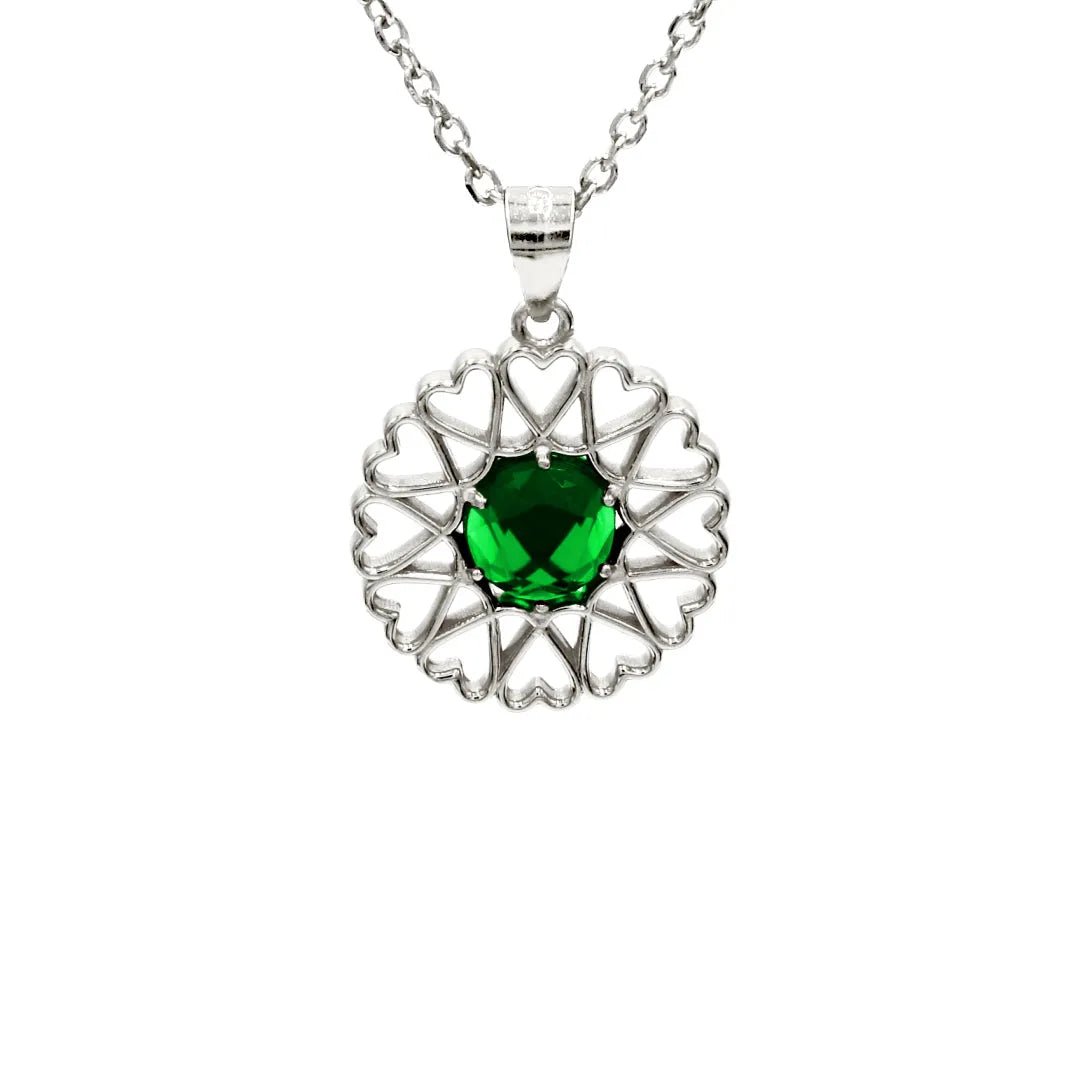 Amoare - Amoare® Paris Small Necklace in Sterling Silver - Emerald Green front