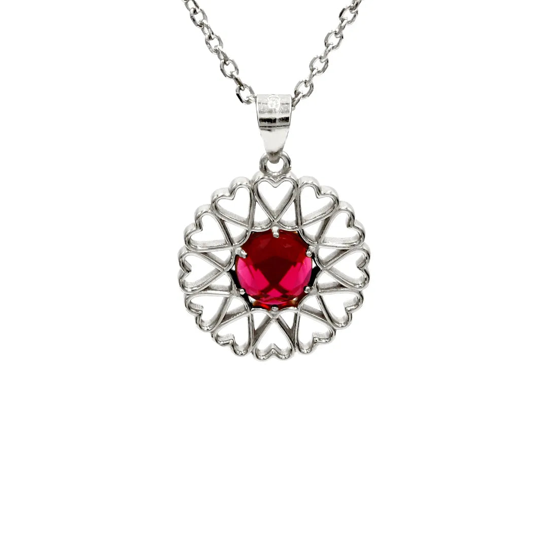 Amoare - Amoare® Paris Small Necklace in Sterling Silver - Ruby Red front