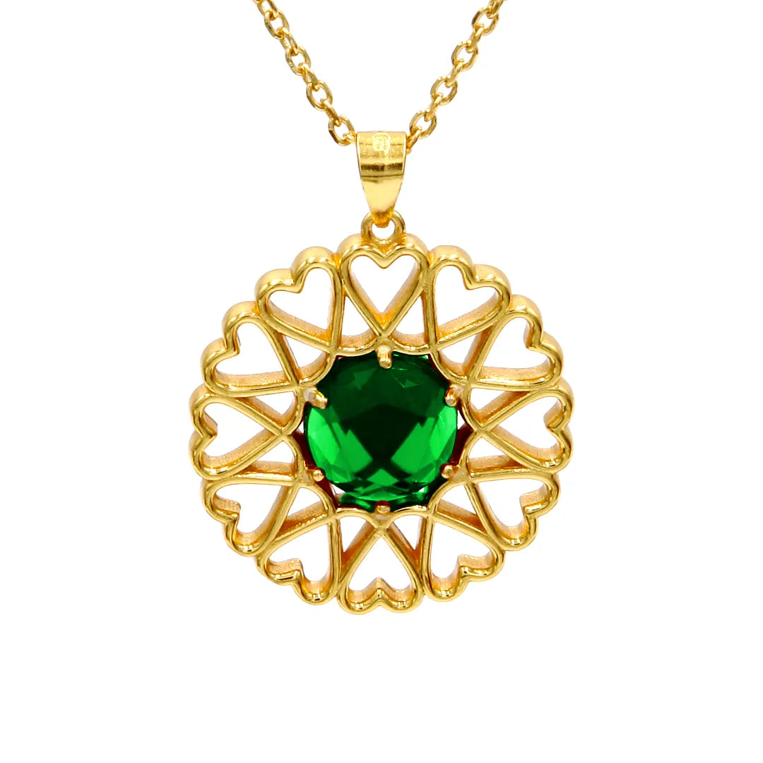Amoare - Amoare® Paris Large Necklace in Gold Vermeil - Emerald Green
