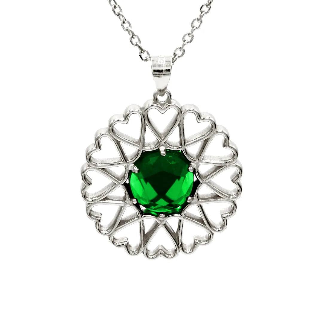 Amoare - Amoare® Paris Large Necklace in Sterling Silver - Emerald Green