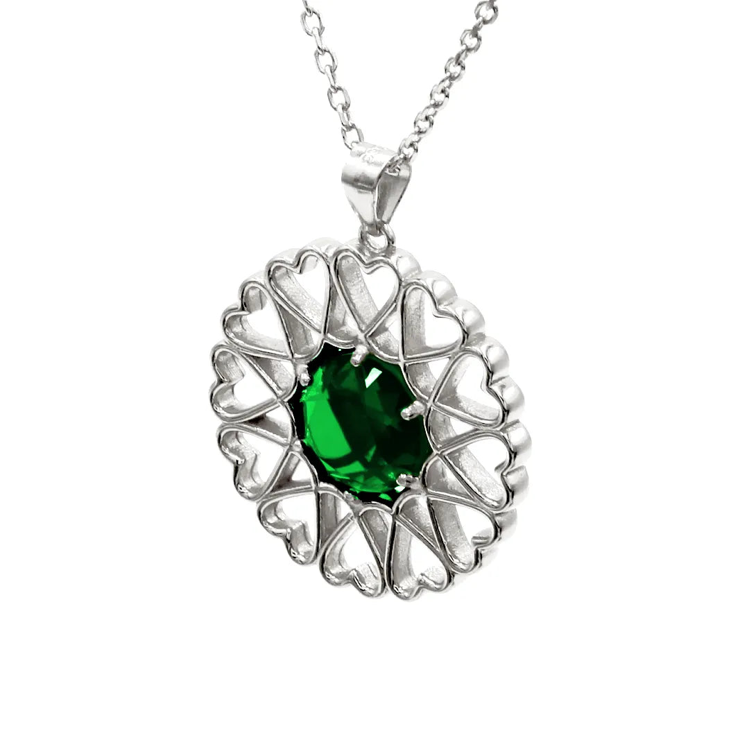 Amoare - Amoare® Paris Large Necklace in Sterling Silver - Emerald Green right
