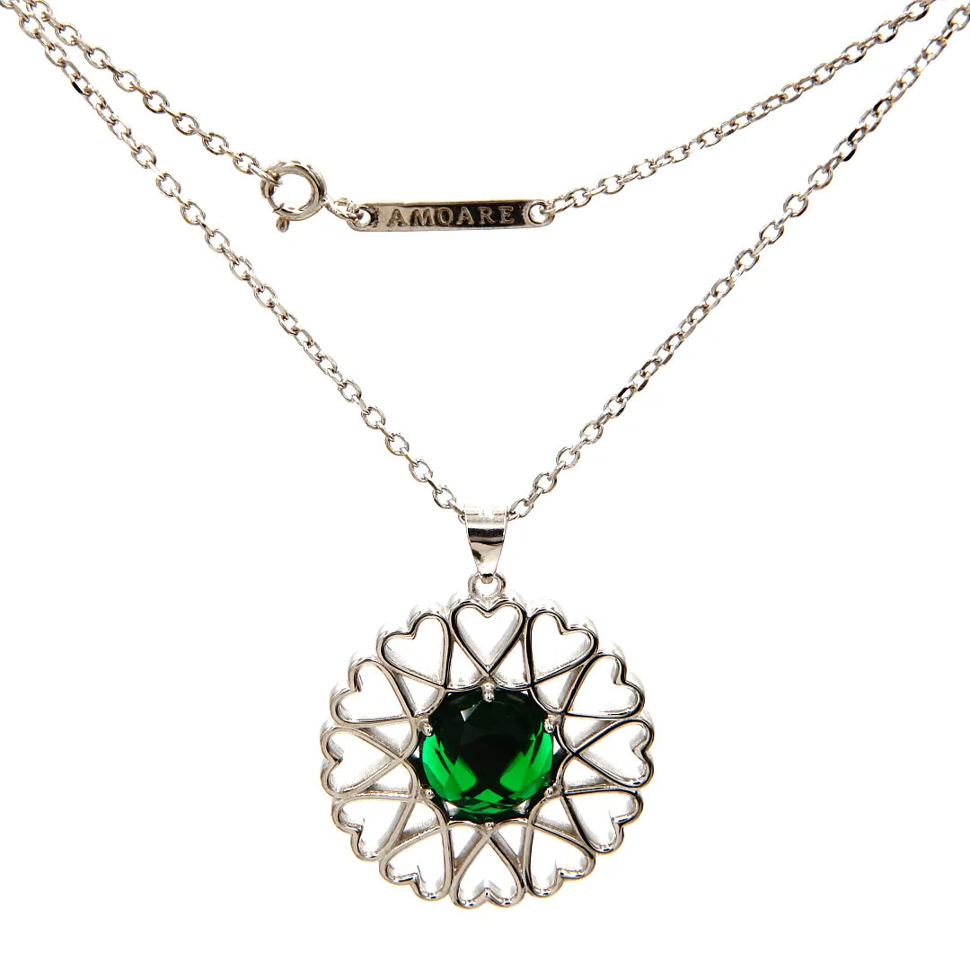 Amoare - Amoare® Paris Large Necklace in Sterling Silver - Emerald Green front