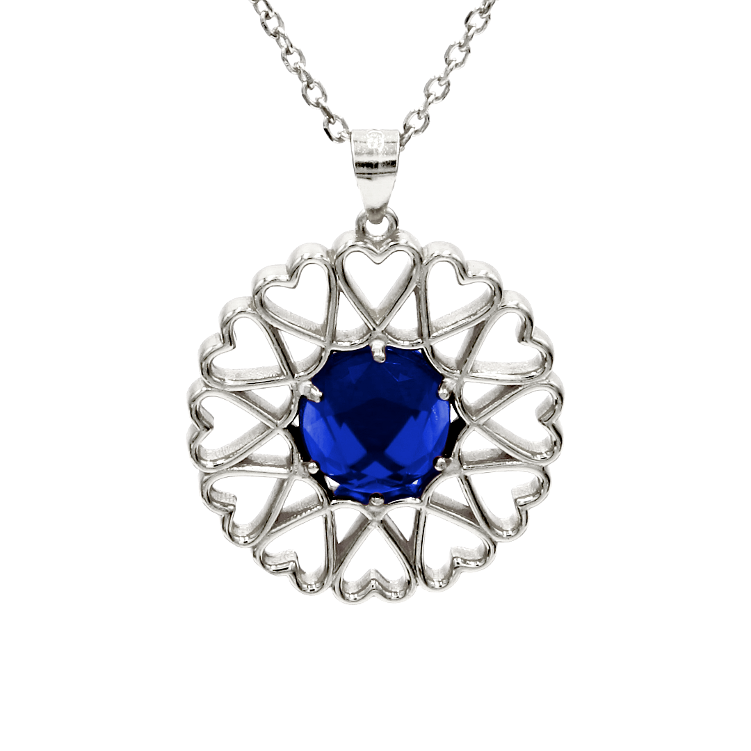 Amoare® Paris Large Necklace in Sterling Silver - Sapphire Blue