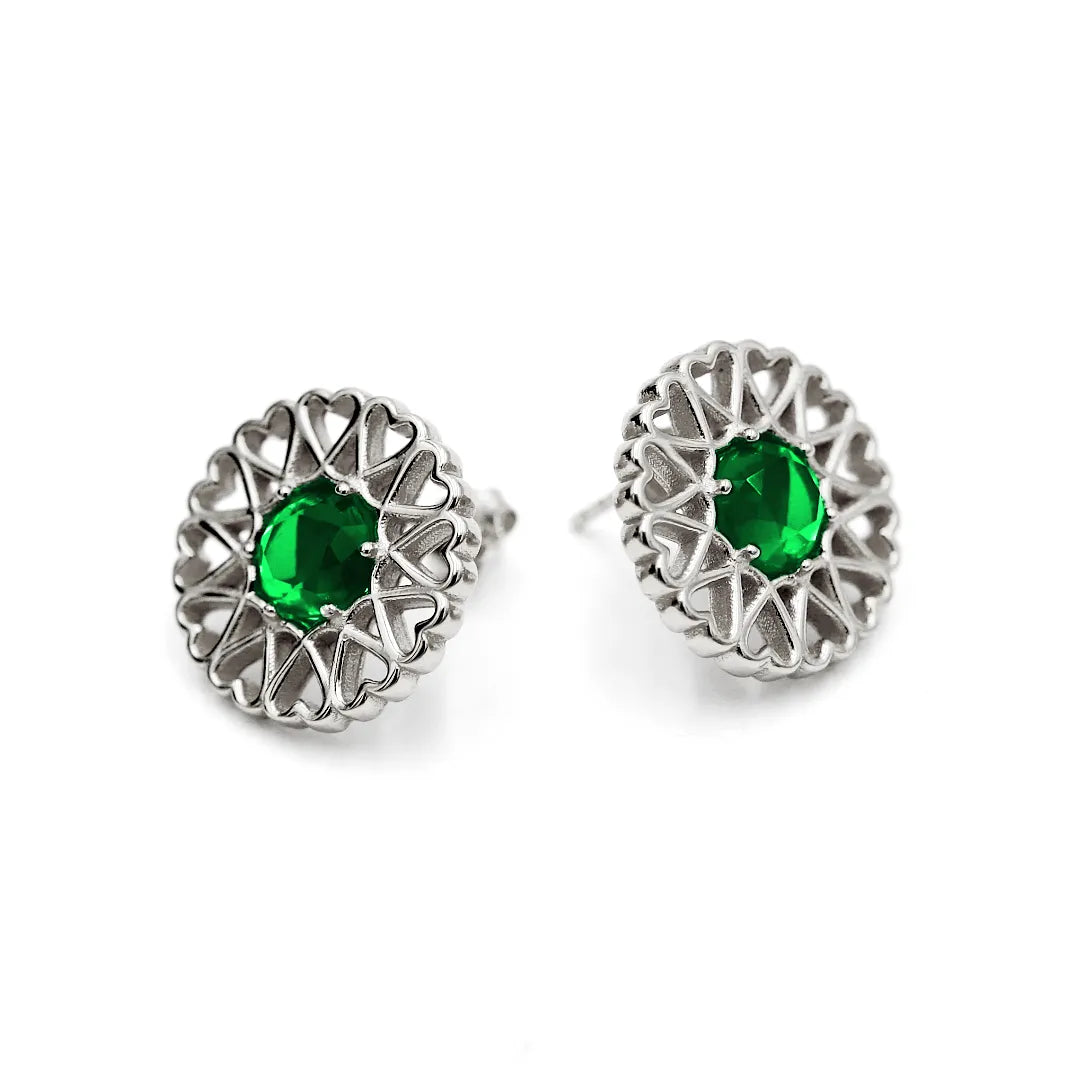 Amoare - Amoare® Paris Earrings in Sterling Silver - Emerald Green