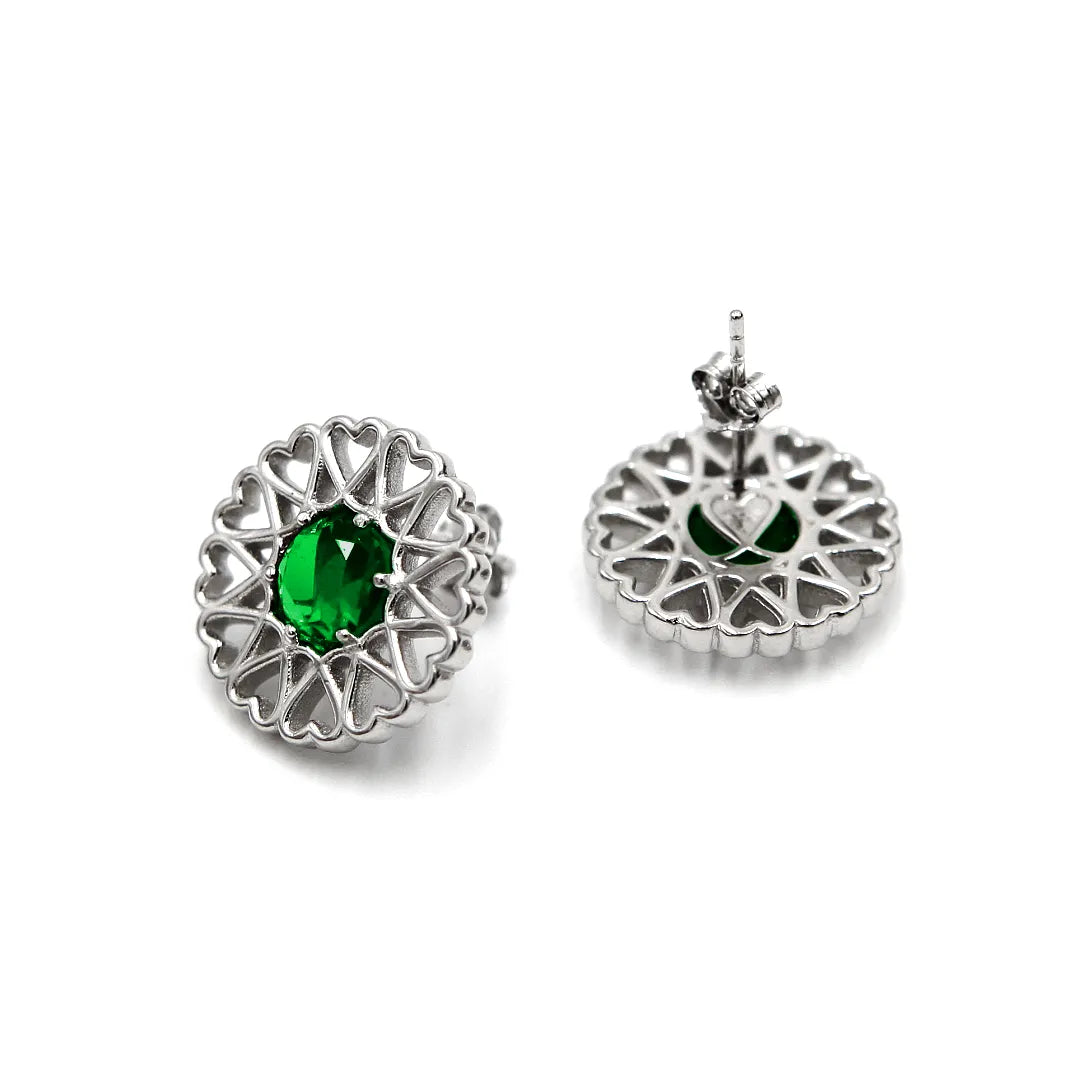 Amoare - Amoare® Paris Earrings in Sterling Silver - Emerald Green lying