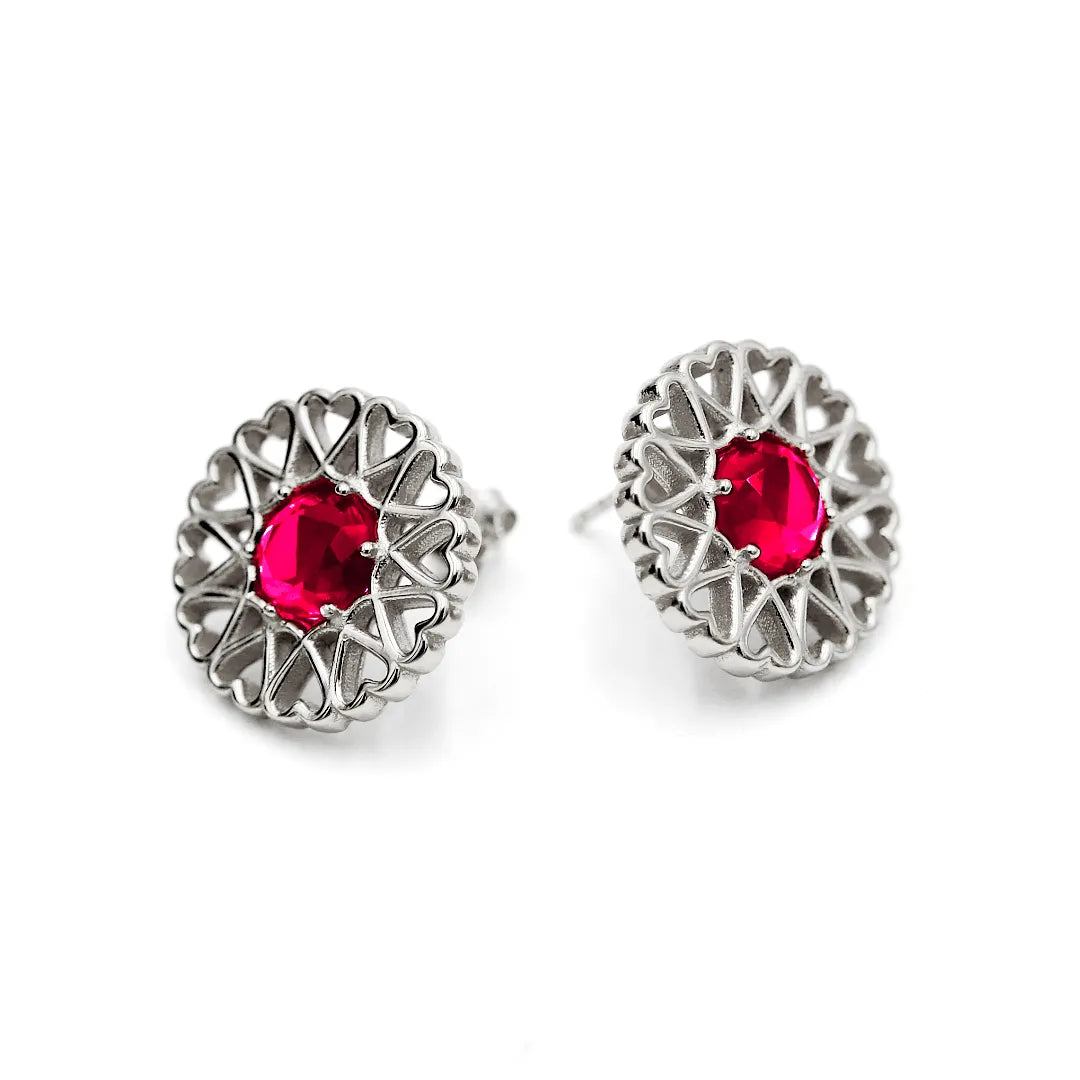 Amoare - Amoare® Paris Earrings in Sterling Silver - Ruby Red