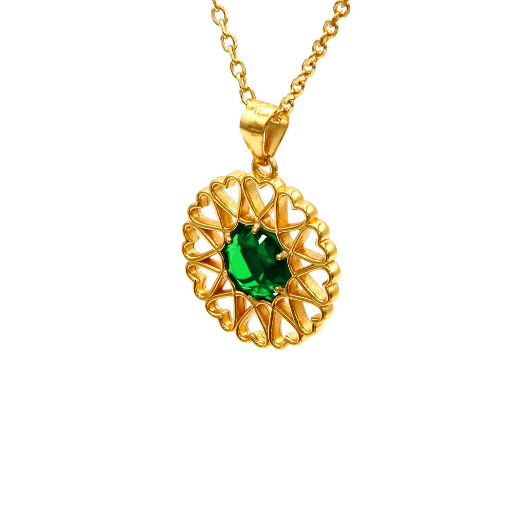 Amoare - Amoare® Paris Small Necklace in Gold Vermeil - Emerald Green