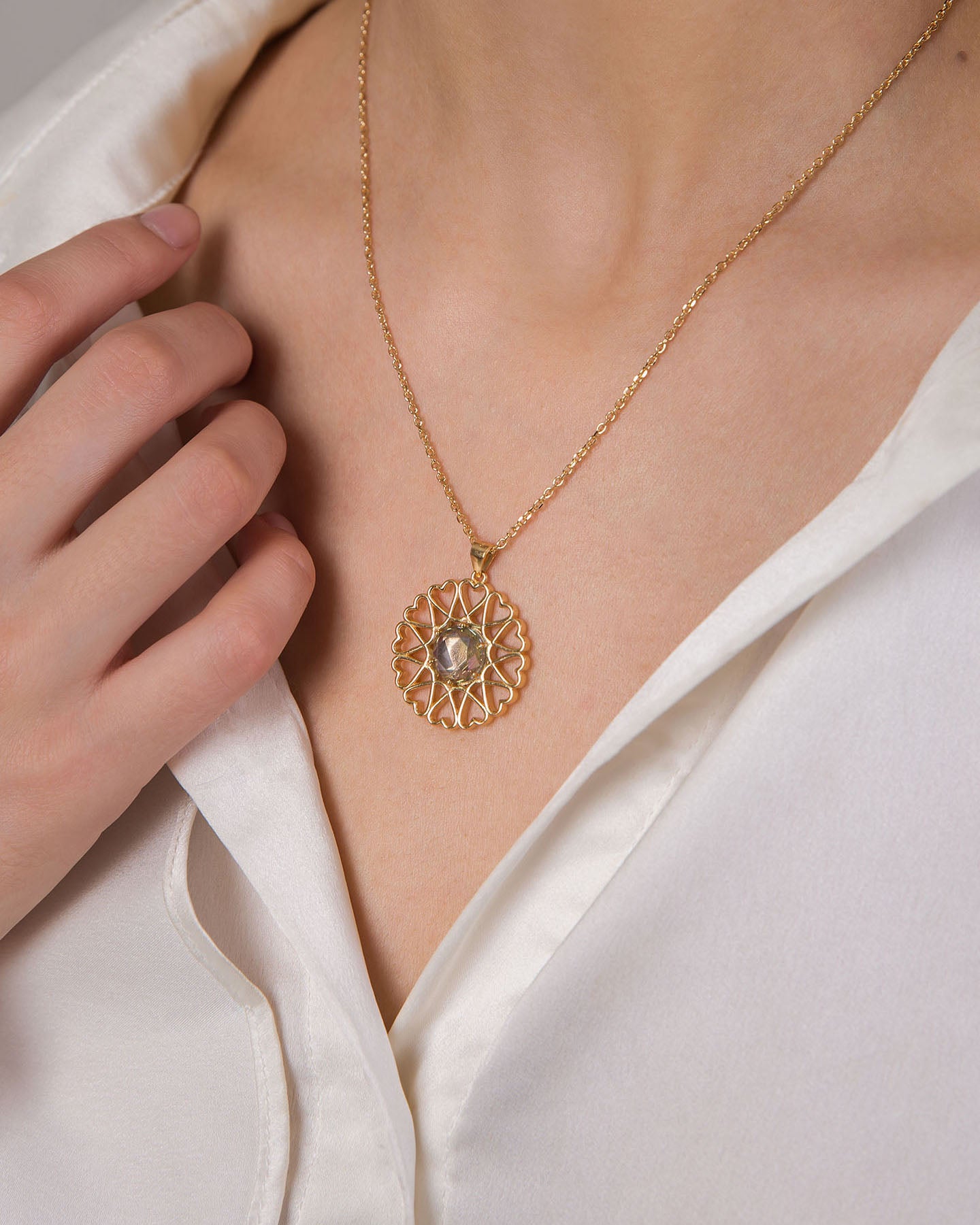 amoare large twelve heart gold plated pendant with rhinestone centerpiece