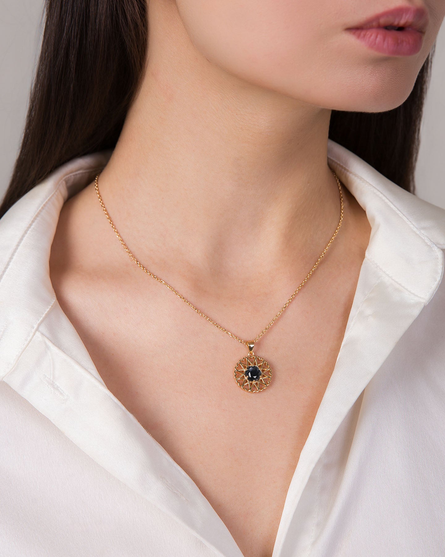 amoare twelve heart small gold plated silver pendant with onyx color zirconia