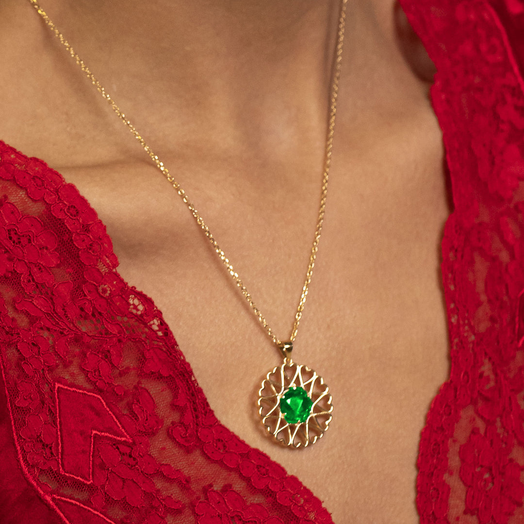 Amoare® Paris Large Necklace in Gold Vermeil - Emerald Green