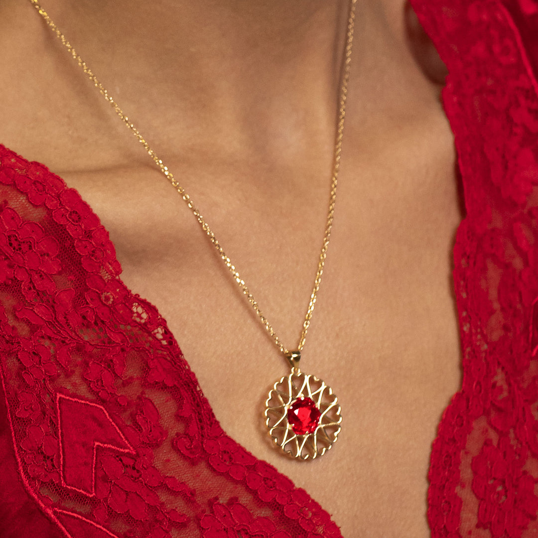 Amoare® Paris Large Necklace in Gold Vermeil - Ruby Red