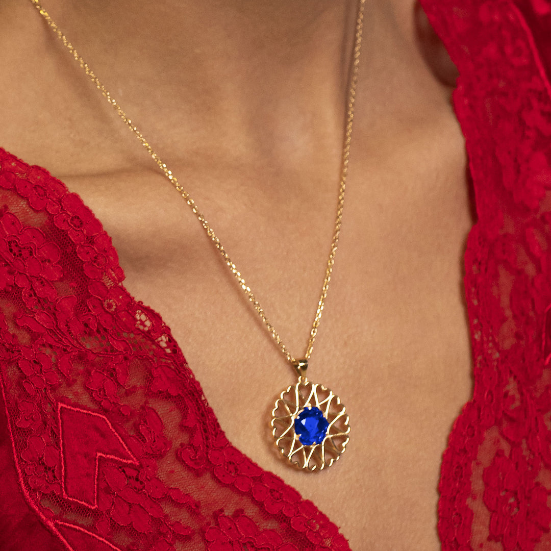Amoare® Paris Large Necklace in Gold Vermeil - Sapphire Blue