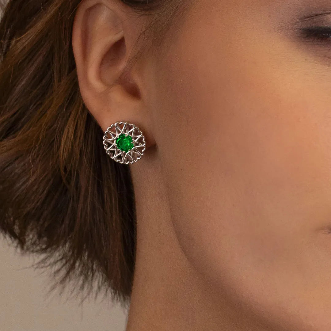 Amoare - Amoare® Paris Earrings in Sterling Silver - Emerald Green on model