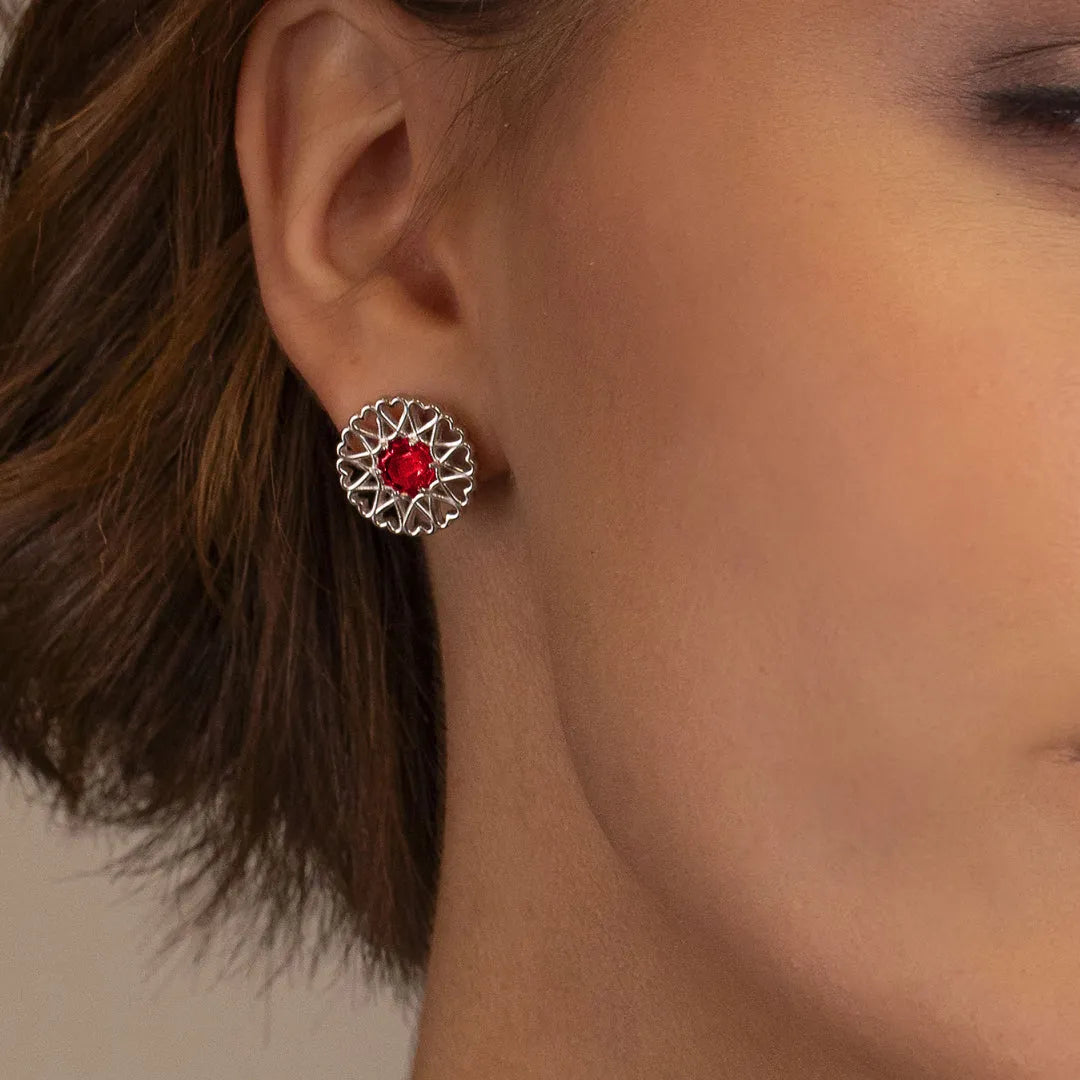 Amoare - Amoare® Paris Earrings in Sterling Silver - Ruby Red on model
