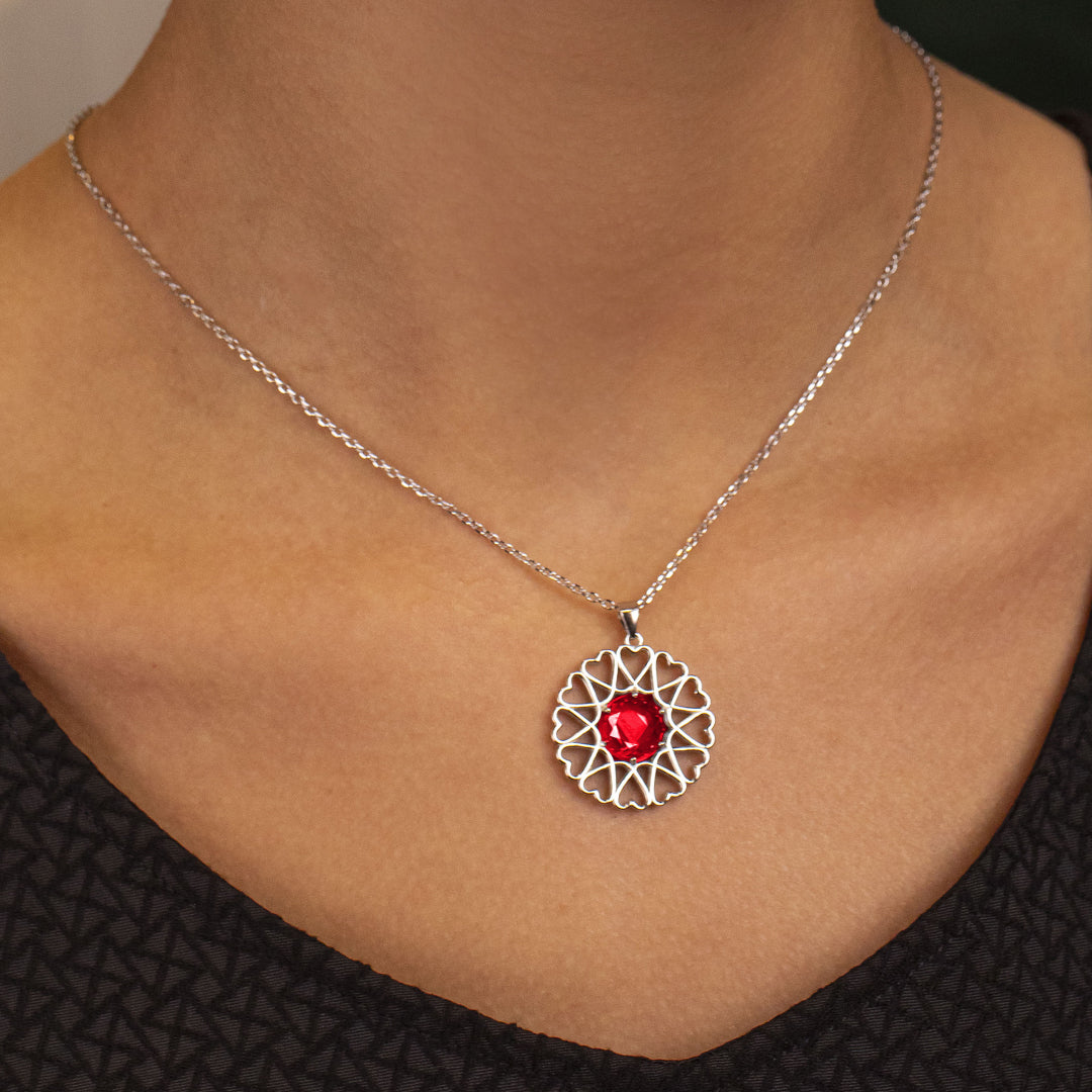 Amoare® Paris Large Necklace in Sterling Silver - Ruby Red