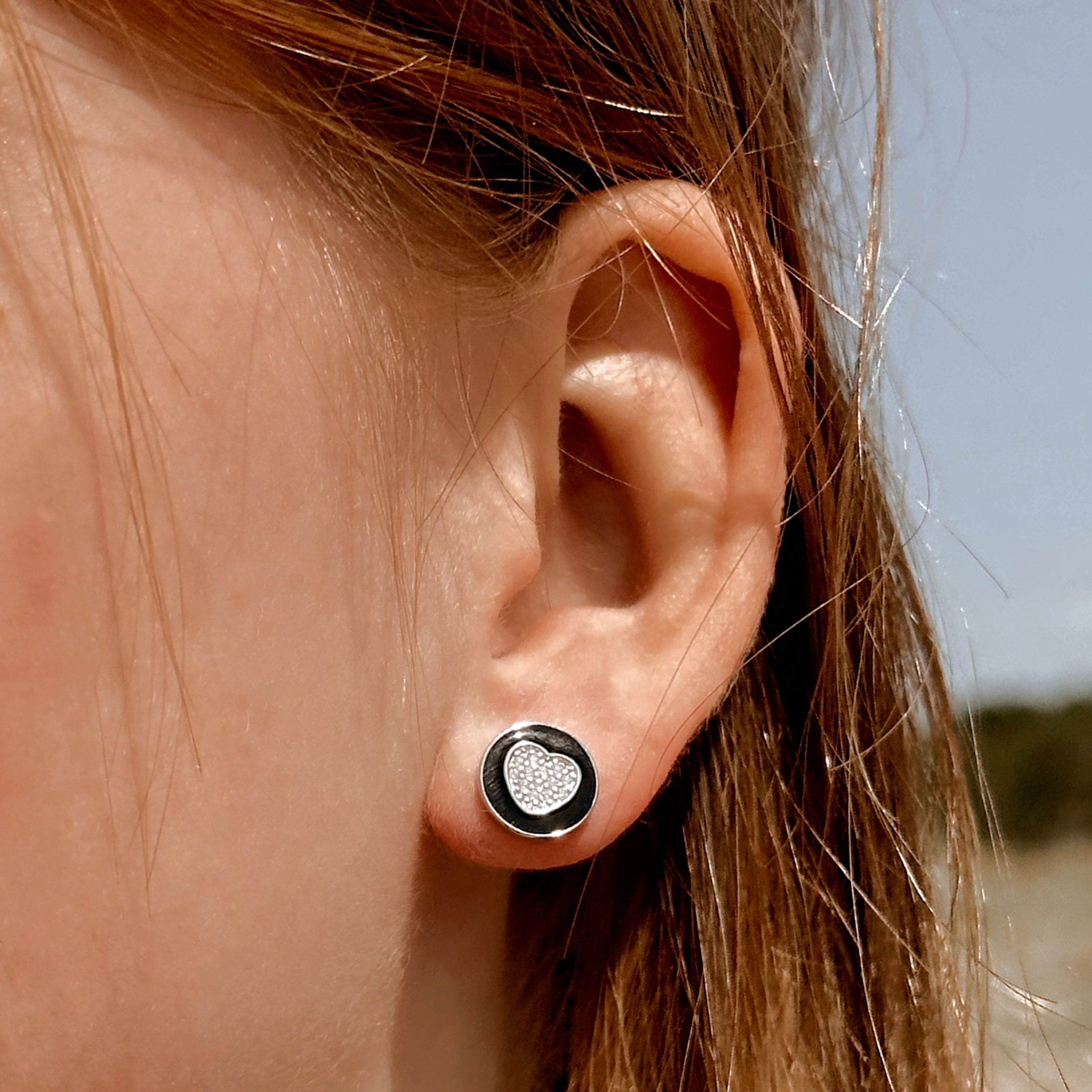 "Surrounded By Love" Earrings in Sterling Silver with Onyx