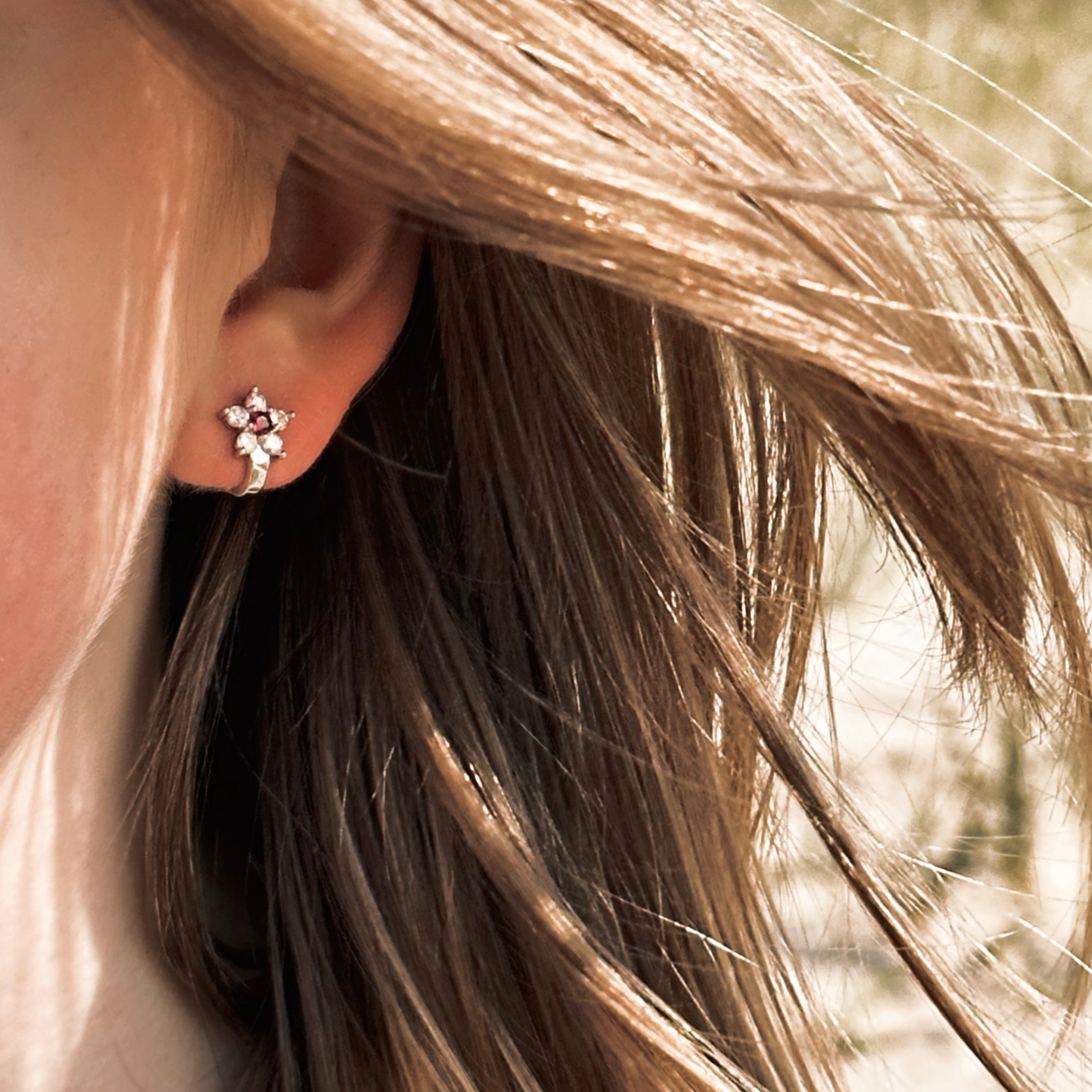 "Crystal Flower Ruby" Earrings