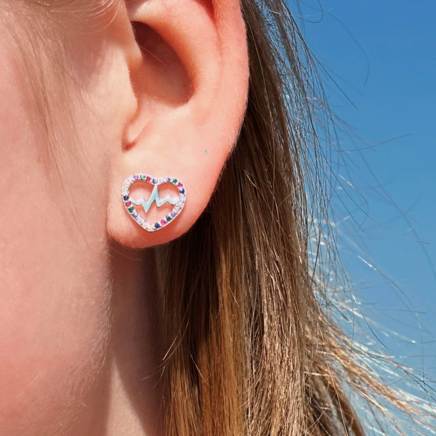 "Colors of Heartbeat" Set of Earrings and Pendant in Sterling Silver