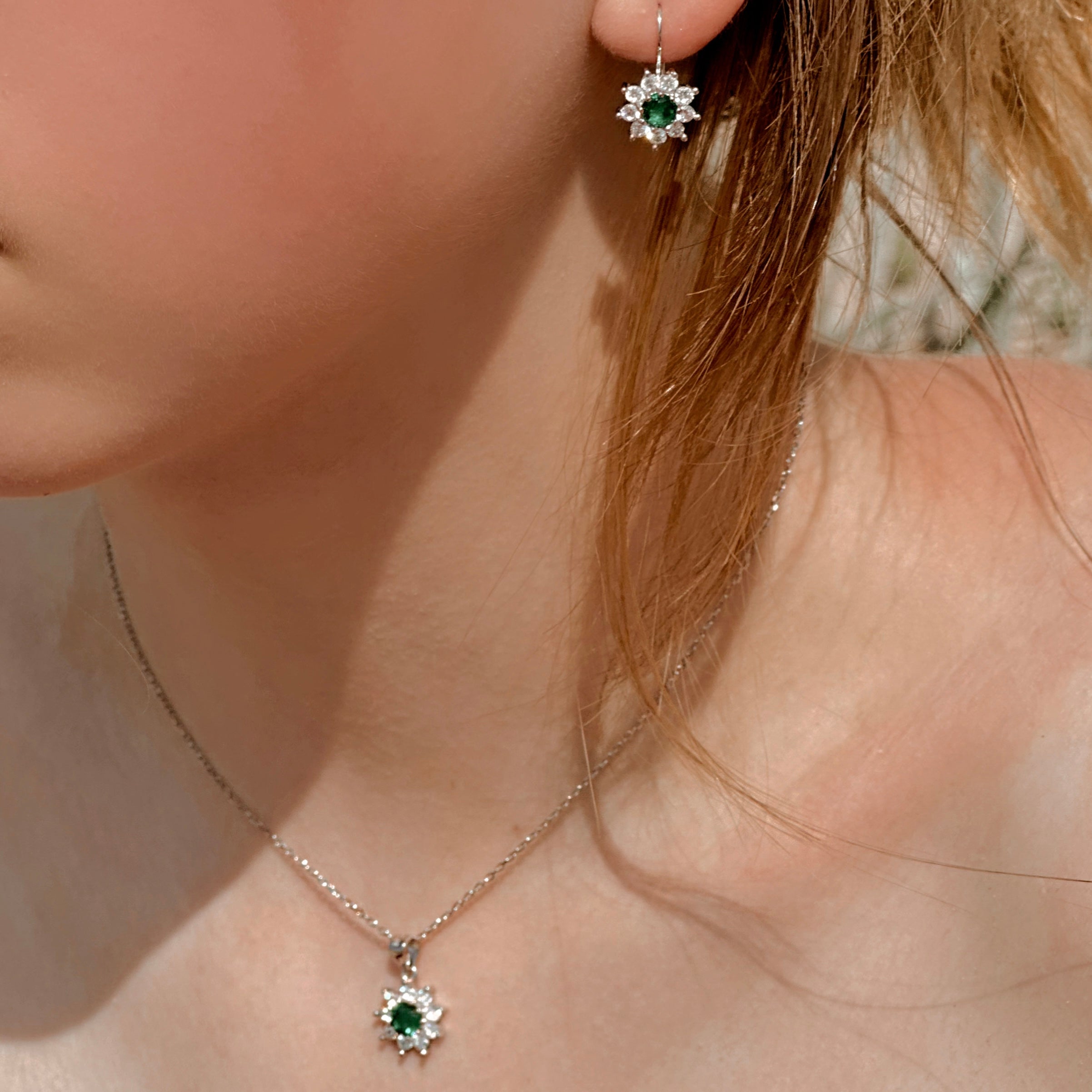 "Emerald" Set of Earrings and Pendant