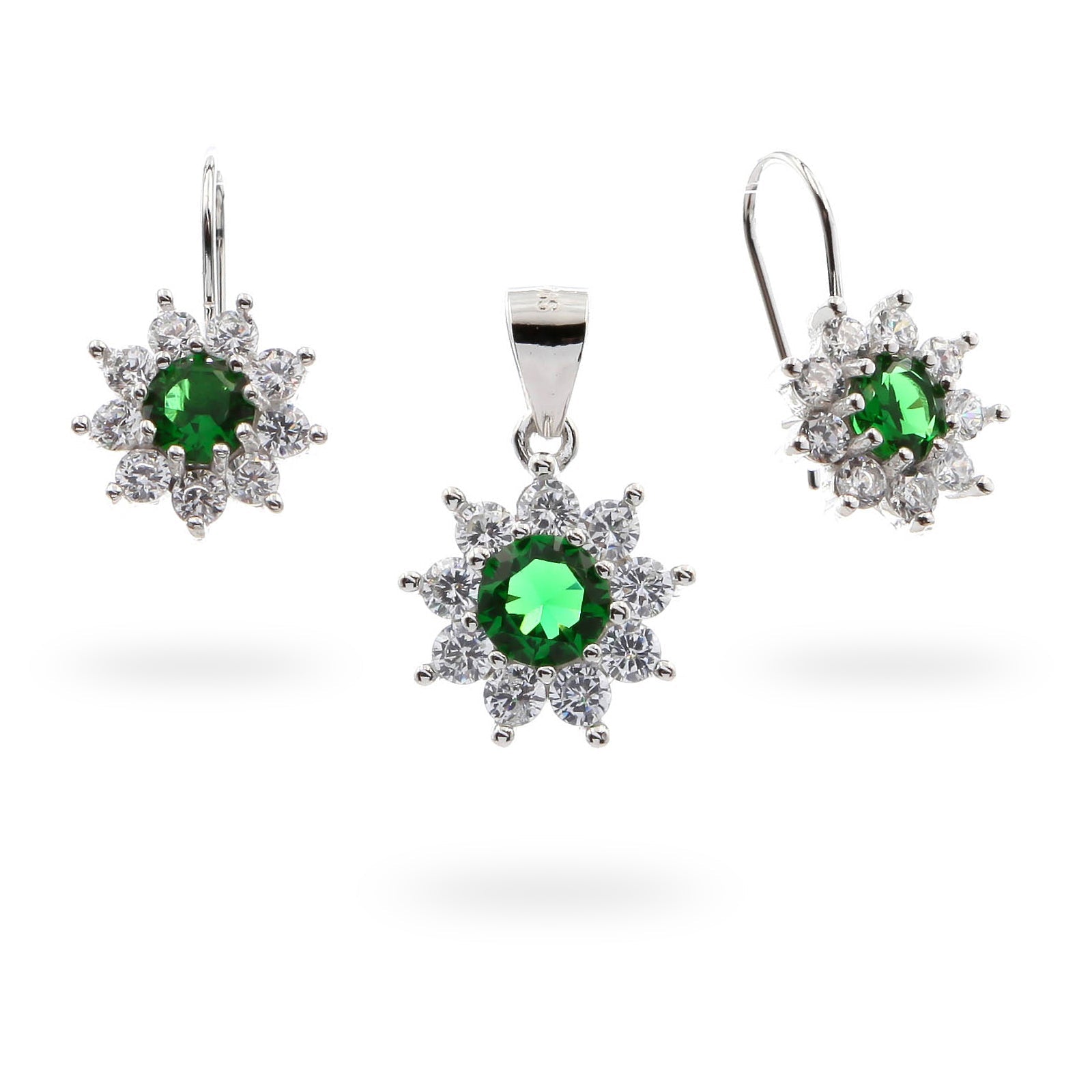 "Emerald" Set of Earrings and Pendant