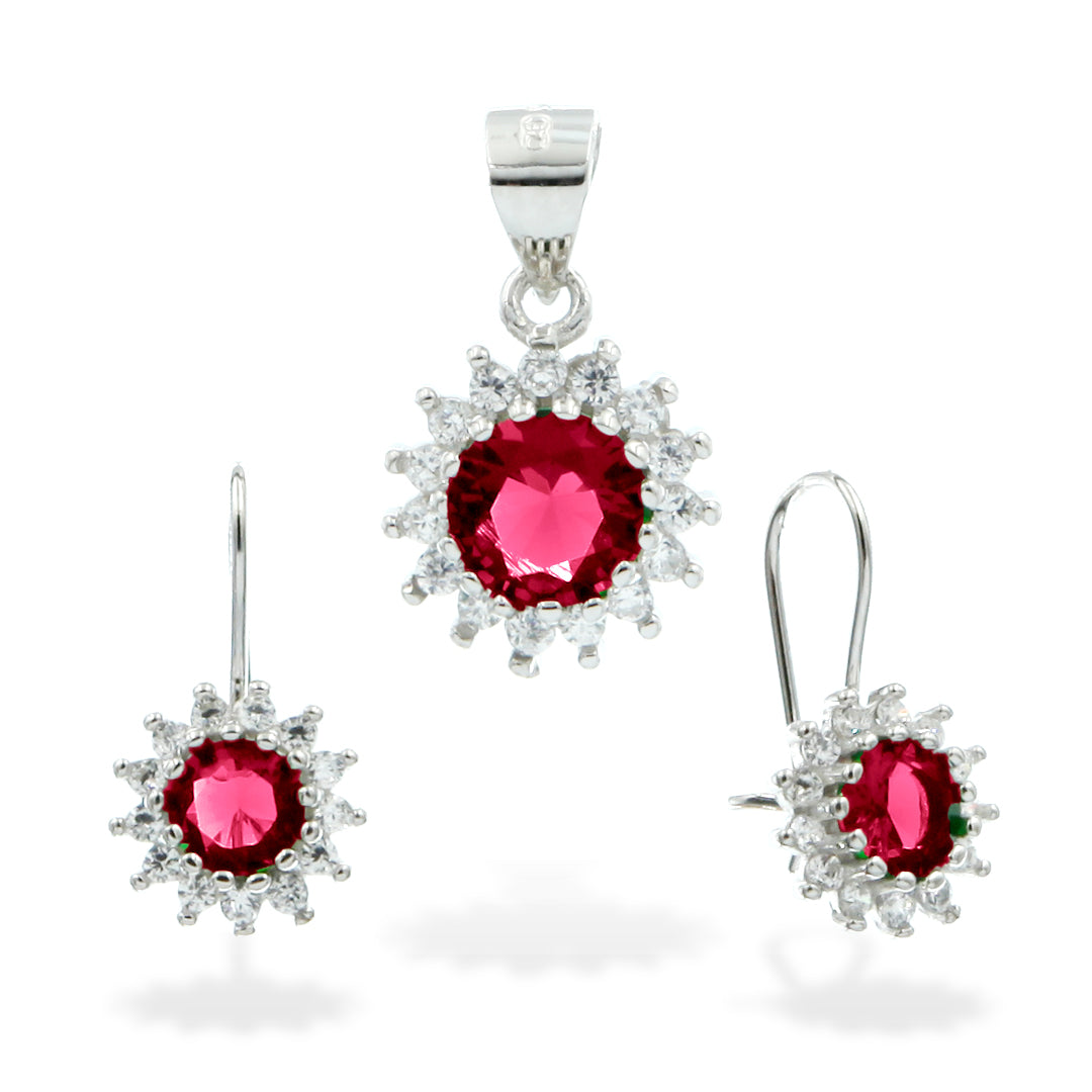 "Ruby Glare" Set of Earrings and Pendant