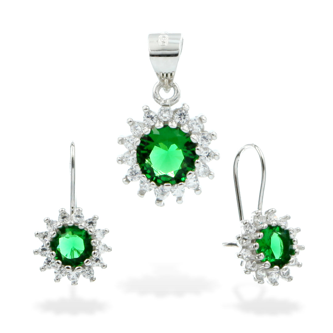"Emerald" Set of Earrings and Pendant