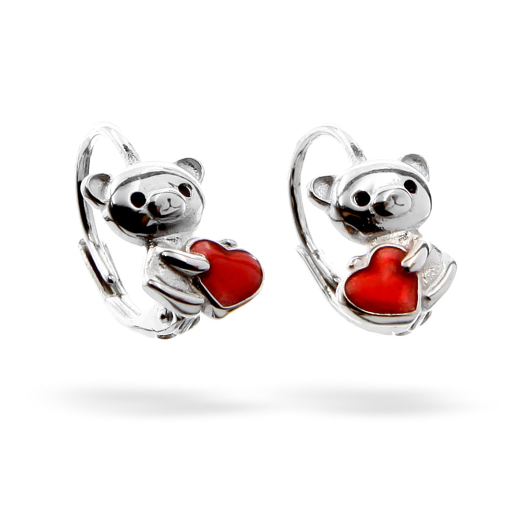 "Red Heart Panda" Earrings in Sterling Silver with a French Clip