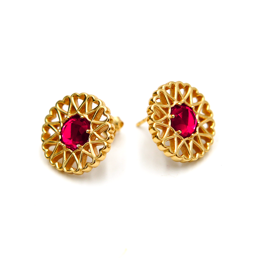 Amoare® Paris Earrings in Gold Vermeil - Ruby Red