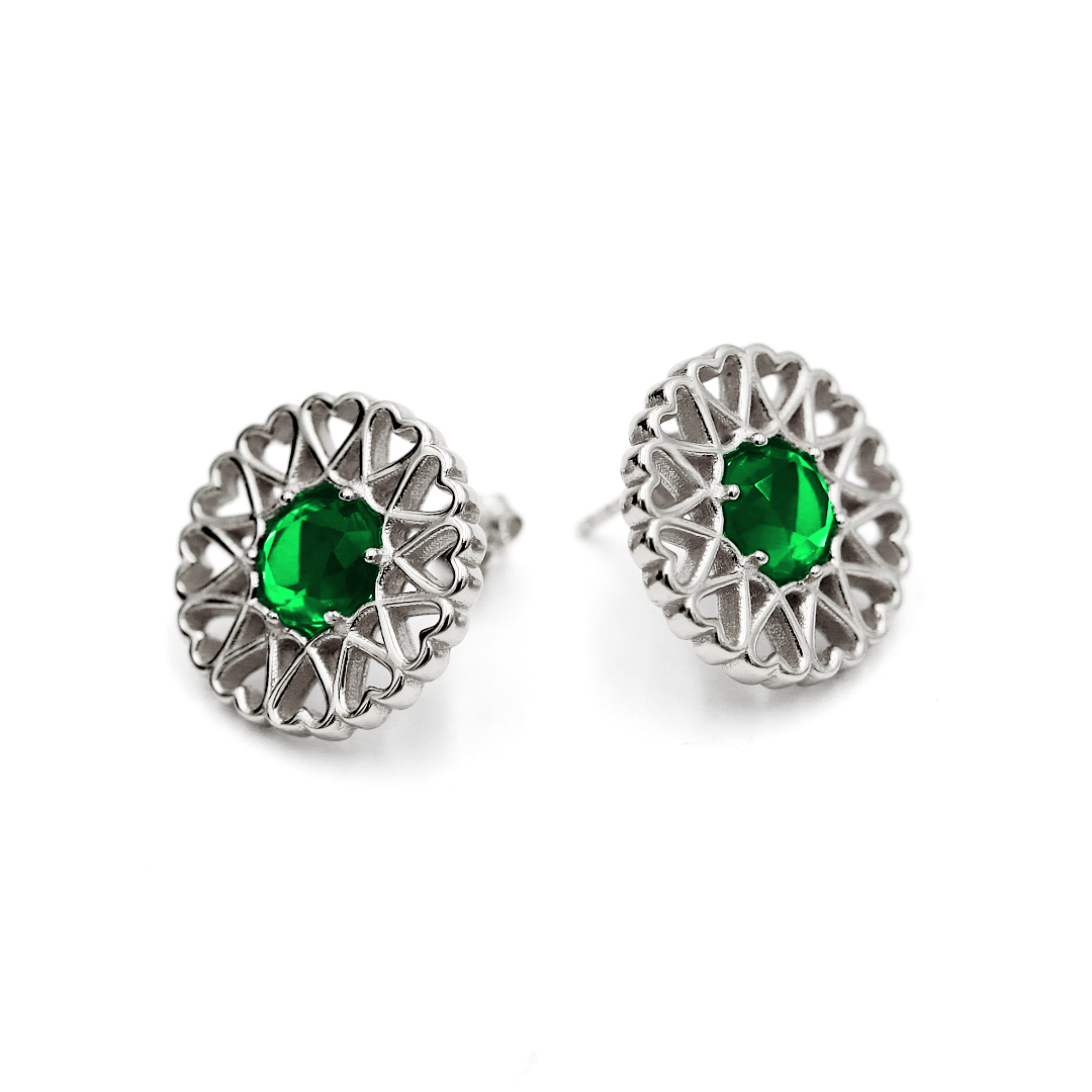 Amoare® Paris Earrings in Sterling Silver - Emerald Green