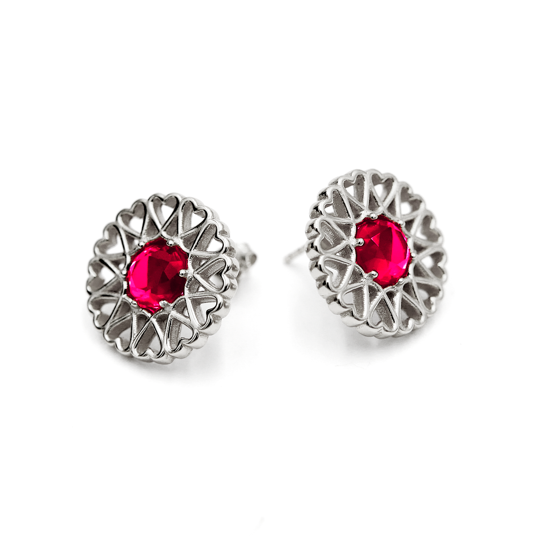 Amoare® Paris Earrings in Sterling Silver - Ruby Red