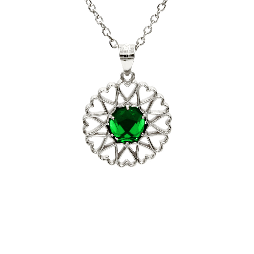 Amoare® Paris Small Necklace in Sterling Silver - Emerald Green