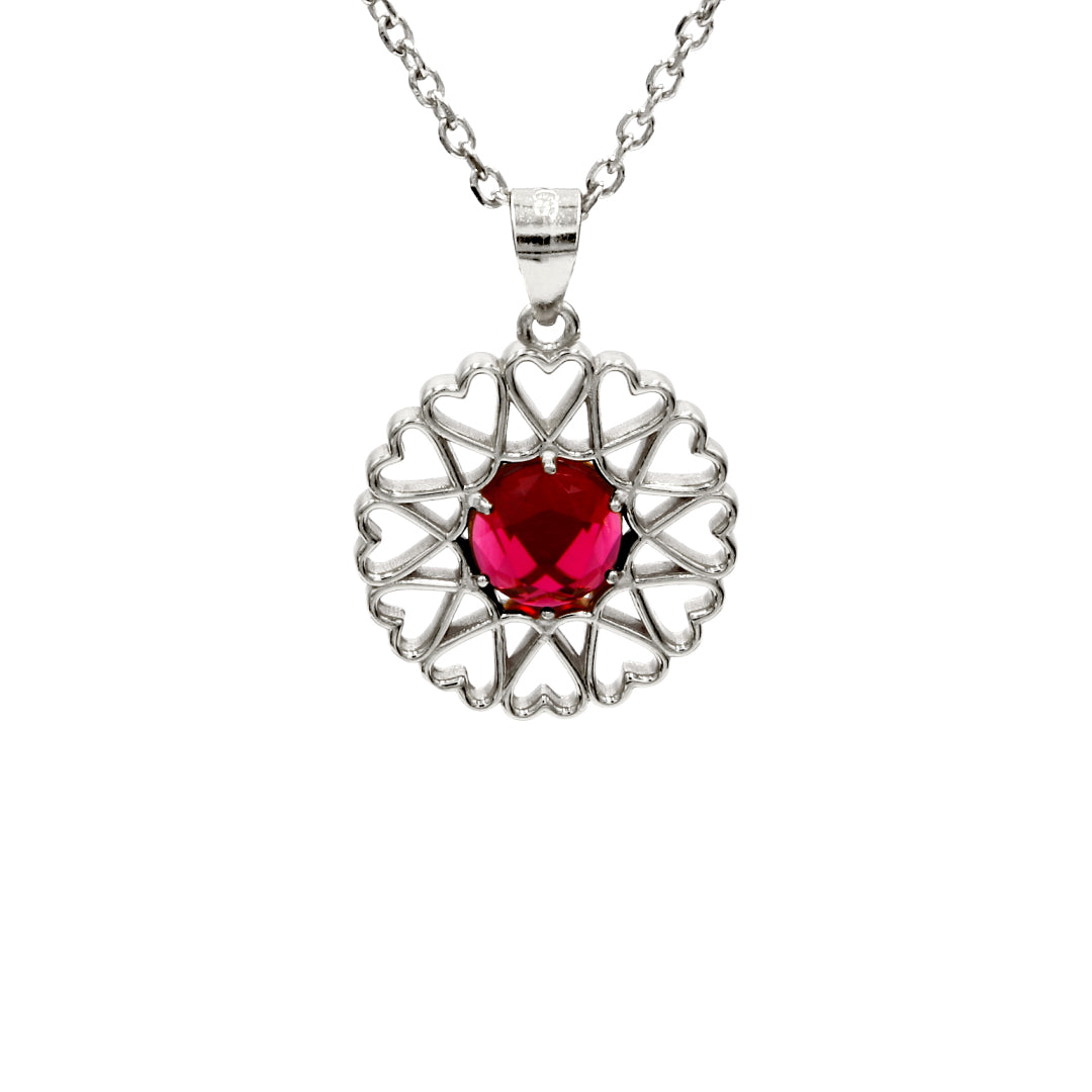 Amoare® Paris Small Necklace in Sterling Silver - Ruby Red