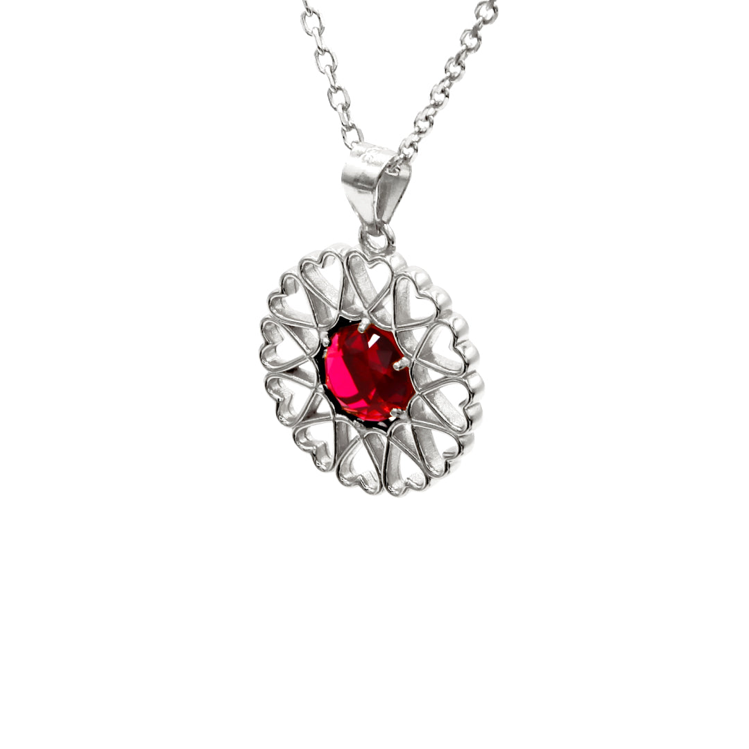 Amoare® Paris Small Necklace in Sterling Silver - Ruby Red