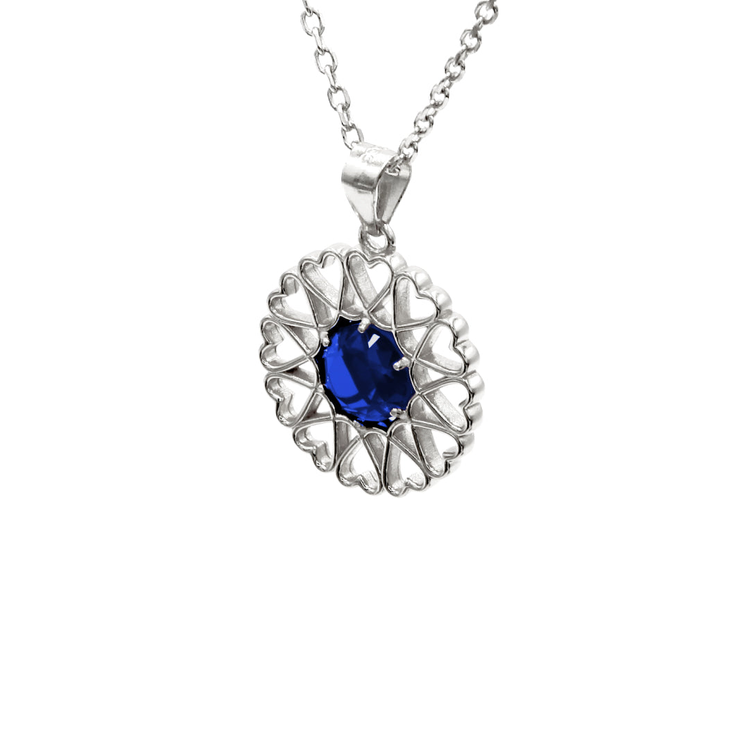 Amoare® Paris Small Necklace in Sterling Silver - Sapphire Blue