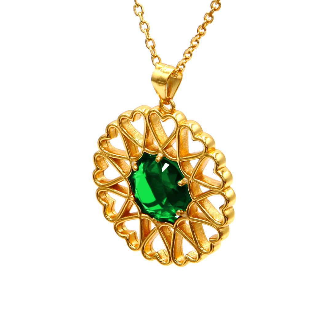 Amoare® Paris Large Necklace in Gold Vermeil - Emerald Green