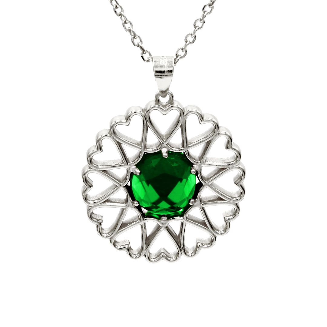 Amoare® Paris Large Necklace in Sterling Silver - Emerald Green