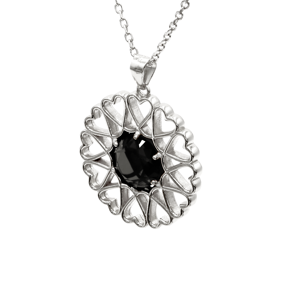 Amoare® Paris Large Necklace in Sterling Silver - Onyx Black