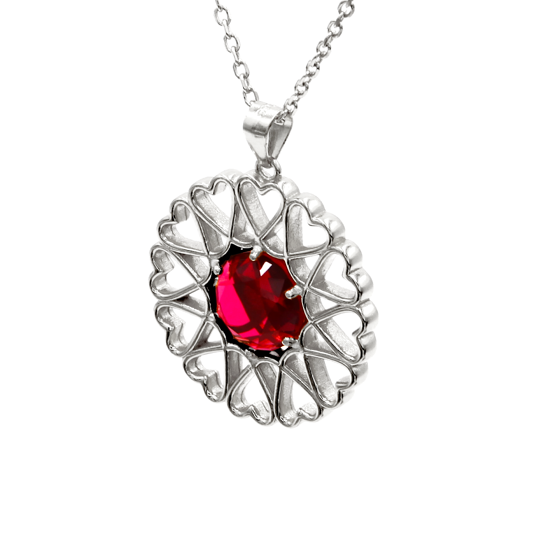 Amoare® Paris Large Necklace in Sterling Silver - Ruby Red